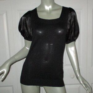 BCBG MAX AZRIA Black Sweater Puff Silk Satin Sleeves